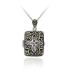 Sterling Silver Amethyst Flower Marcasite Locket Necklace, 18