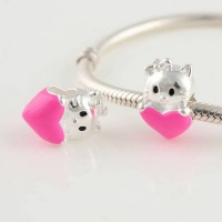 Hello Kitty Pink Heart Enamel 925 Sterling Silver Charms/beads for Pandora, Biagi, Chamilia, Troll and More Bracelets