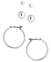 Three sizes fit all. Nine West has you covered with this trio set, crafted from silver tone mixed metal and featuring two stud pairs and a hoop set. Approximate diameter: 1/8 inch, 1/4 inch and 3/4 inch.