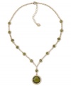 Lend a lovely look with this glittering plastic stone pendant by Carolee. Crafted in 12k gold-plated mixed metal. Approximate length: 16 inches + 2-inch extender. Approximate drop: 1-1/2 inches.