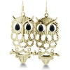 GOLD TONE OWL EAR W/BLK Delicate Gold Tone Perched Owl Dangle Earrings