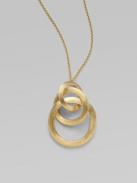 From the Jaipur Links Collection. Stunning 18k gold rings, one larger than the next, dangle intertwined from a delicate link chain. 18k gold Length, about 16½ Pendant length, about 1½ Pendant width, about 1 Lobster clasp Made in Italy 