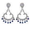 Sterling Silver Arc Dangle Chandelier Earrings with Brilliant Cut Clear & Blue Sapphire Color CZ Stones 1.3 inch Long For Women