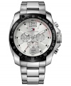 A sporty black bezel adds a modern look to this classic steel watch from Tommy Hilfiger.