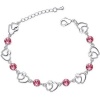 Contessa Bella Fancy Genuine 18k White Gold Plated Pink Swarovski Austrian Crystal Elements Multiple Heart Double Hearts and Stones Charm Women Bracelet Elegant Silver Color Crystal Fashion Jewelry