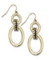 Iconic style to stand the test of time. Lauren by Ralph Lauren's classic drop earrings feature doubled oval links with a textured accent in 14k gold-plated mixed metal. Approximate drop: 1-1/2 inches. Approximate diameter: 3/4 inch.