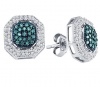 Blue Aqua Diamond Earrings Cluster Studs 10k White Gold (0.40 Carat)