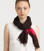 A classic woven wool scarf is embellished with a bold stripe and eyelash fringe.WoolAbout 73 X 27Dry cleanImported