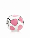 Sterling silver serves as polished backdrop to sweet heart motifs in pink enamel. Charm by PANDORA.