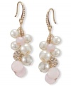 Sweet, hanging fruit. These Carolee earrings feature glass pearls, cherry quartz beads and glass accents at the backing. Crafted in gold tone mixed metal. Approximate length: 1-3/4 inches.