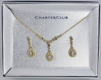 CHARTER CLUB Jewelry Set, Gold-Tone Teardrop Pendant with Crystals; Necklace and Earring Set