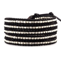 Chan Luu Sterling Silver Wrap Bracelet on Black Leather