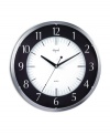 No tick, no tock. This sound-free wall clock offers smart, contemporary design with a white dial and glass dome highlighting every hour in the day. With silvertone case.