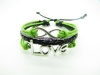 Black Leather and Green Rope Steampunk Infinity Love Wish Bracelet Antique Silver Karma Bracelet, Adjustable Bracelet 842s