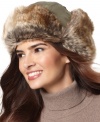 Bring on the snow! Furry trim keeps you toasty warm in this cute trapper hat by David & Young.