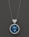 Blue topaz and diamond pendant necklace in white gold with signature heart bail from Lisa Nik's Rocks collection.