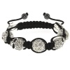 12mm White Pave Disco Ball Dia-Cut Adjustable Hot Skeleton Head Skull Bracelet