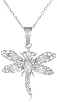 Sterling Silver Cubic Zirconia Dragonfly Pendant, 18