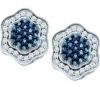 Aqua Blue Diamond Earring Studs Cluster 10k White Gold (3/4 Carat)