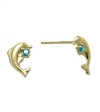 14K Yellow DOLPHIN BABY SCREW Earring (aqua)