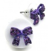 Adorable Pretty Princess Small 1/2 Ribbon Bow Stud Earrings with Sparkling Purple Austrian Crystals - Silver Plated