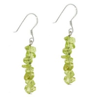 Sterling Silver .925 Genuine Peridot Stone Chip Dangle Earrings