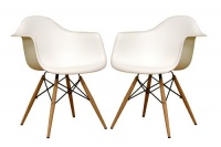 Baxton Studio Fiorenza White Plastic Armchair with Wood Eiffel Legs, Set of 2