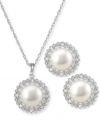 Classic chic is in abundance in this sterling silver necklace and earrings set. Cultured freshwater pearls (9-9-1/2 mm) are offset by round-cut white topaz (3/8 ct. t.w.) for a refined elegant look. Approximate length: 18 inches. Approximate drop: 5/8 inch. Approximate drop: 1/2 inch.