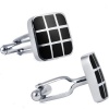 Mens Classic Stainless Steel Cufflinks with Black Enamel