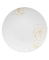 A modern canvas for everyday meals, Bloom Sun dinner plates have smooth, flat surfaces that are artfully scribbled with golden florals for a look that's fresh--and in durable porcelain--not fussy. From Villeroy & Boch.