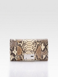 Exotic python skin adds sumptuous luxury to this slim flap bag finished with a detachable shoulder strap for versatility.Detachable shoulder strap, 20½ drop Buckle lock closure One outside pocket One inside open pocket Leather lining 9W X 6H X 1D Imported