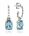 Faceted topaz stones dangle from sterling silver beaded hoops, earning these PANDORA earrings jewelry box best in show.