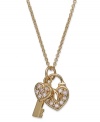 Put your heart under lock and key. This sweetly-shimmering heart lock and key pendant by B. Brilliant features round-cut cubic zirconias (1/6 ct. t.w.) in 18k gold over sterling silver. Approximate length: 18 inches + 3-inch extender. Approximate drop: 7/8 inch.