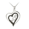 Sterling Silver Black-Diamond Asymmetrical Heart Mom Pendant Necklace