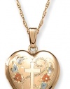 14k Yellow Gold Filled Engraved Cross Heart Locket, 18