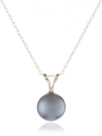 14k Yellow Gold AA 7.5x8mm Black Freshwater Cultured Pearl Pendant Necklace, 18