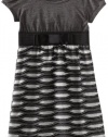 Ruby Rox Kids Girls 7-16 Ruffle Sweater Dress, White/Black/Grey, 14