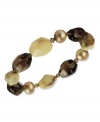 Earthy elements combine for a bohemian vibe. This pretty stretch bracelet features bronze-colored cultured freshwater pearls (9-10mm), smokey quartz (48-5/8 ct. t.w.), blue opal (61-1/5 ct. t.w.) and Swarovski Elements. Approximate length: 7-1/2 inches.