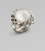 Lustrous mother-of-pearl, muted by a faceted clear quartz overlay, is framed by polished studs of sterling silver. Mother of pearl and clear quartz Sterling silver Width, about 1 Imported