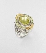 EXCLUSIVELY AT SAKS. From the Irma Collection. Faceted lemon citrine set in a sterling silver design, surrounded in complimentary peridot stones and accented with radiant 18k gold. Lemon citrine and peridotSterling silver18k goldWidth, about 1Imported