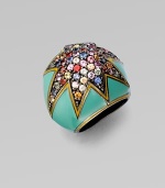 Colorful stones in a star shaped setting surrounded with enamel. Sterling silver Width, about 1 Imported 