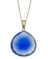 A drop of color brightens any look. This brilliant pear-shaped pendant features a dark blue chalcedony stone (19-1/2 ct. t.w.) in a 10k gold setting. Approximate length: 18 inches. Approximate drop: 1 inch.