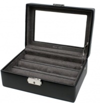 Ring Earring Cufflinks Box Storage Case Leather Black Lucite Window