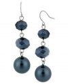 Good things come in threes. Kenneth Cole New York's triple drop earrings are crafted from silver-tone mixed metal with navy glass pearls and cherry beads coming together for a stylish statement. Item comes packaged in a signature Kenneth Cole New York Gift Box. Approximate drop: 2-1/4 inches.