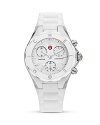 Make a bold, glamorous statement with Michele's jelly bean watch. Styled in sleek white with three-eye functionality.