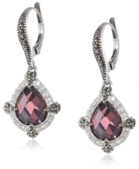 Judith Jack Charisma Sterling Silver, Marcasite and Amethyst Colored Teardrop Earrings