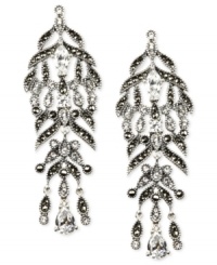 Embrace elegance. Judith Jack's chandelier earrings are crafted from sterling silver with cubic zirconias (4-1/20 ct. t.w.), marcasite (1-17/20 ct. t.w.) and white crystals (7/9 ct. t.w.) enhancing the stunning look. Approximate drop: 2-3/10 inches.