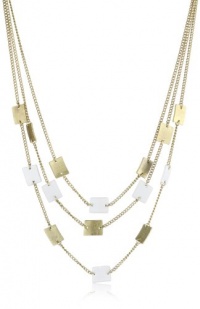 Kenneth Cole New York Modern Blanc White and Gold Rectangle Bead Illusion Necklace