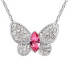 Contessa Bella Fancy Genuine 18k White Gold Plated Sparkling Pink and Clear Swarovski Austrian Crystal Elements Beautiful Butterfly Women Charm Pendant Necklace Elegant Silver Color Crystal Fashion Jewelry