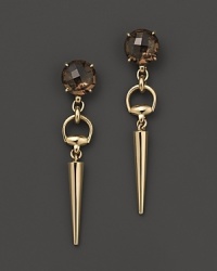 At once edgy and glamorous, these 18K yellow gold Gucci earrings show off a spiked shape accented with smokey quartz.